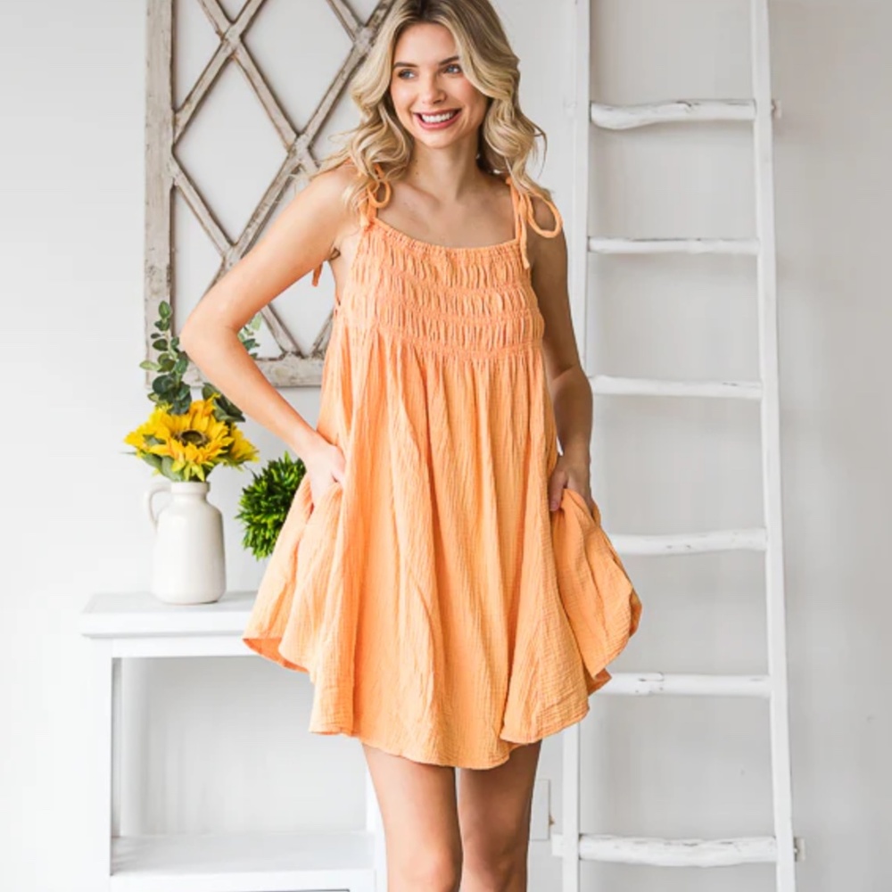Oli & Hali Orange Tie-Strap Smocked Swing Tunic/Dress